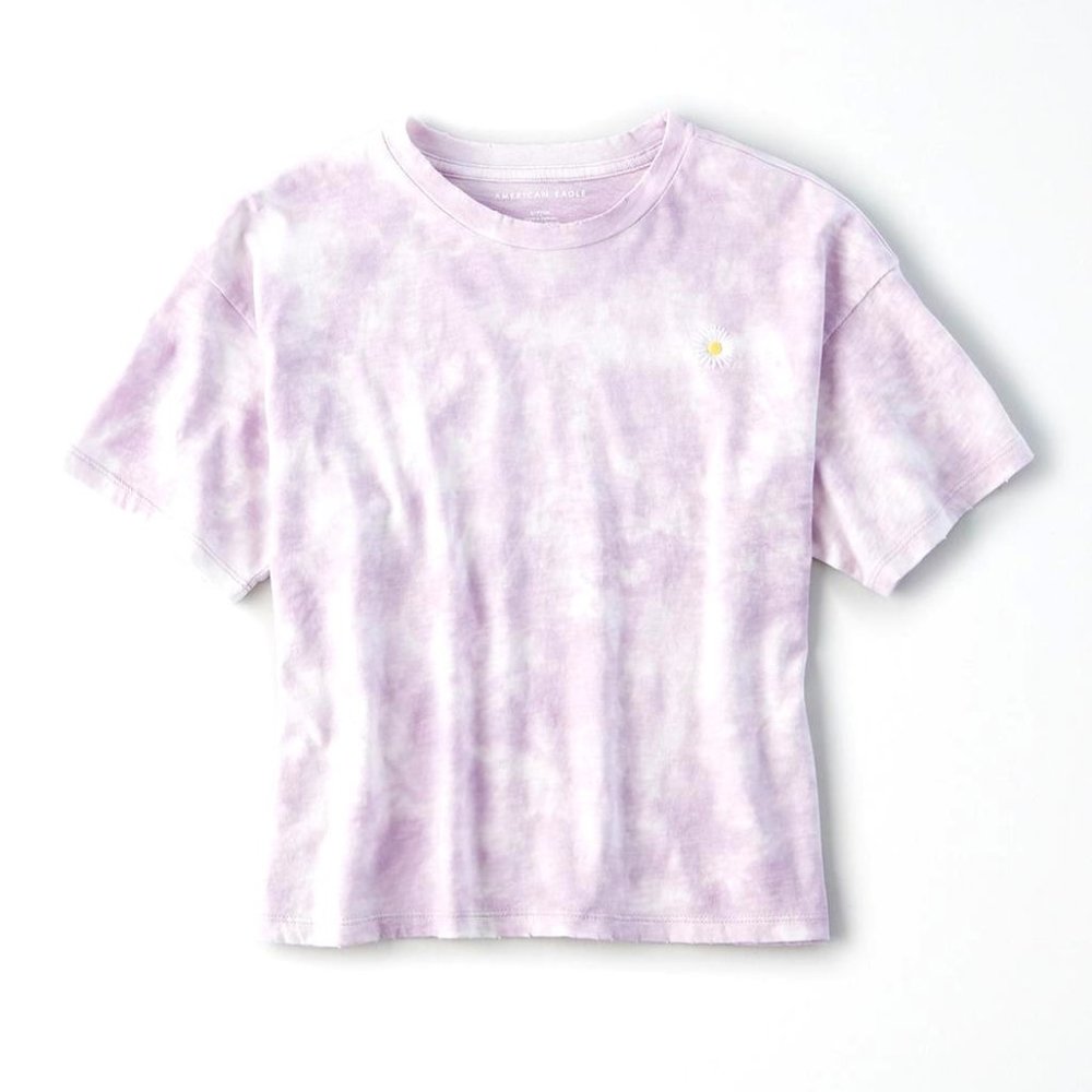AEO Purple Tie Die Cropped Tshirt Size M